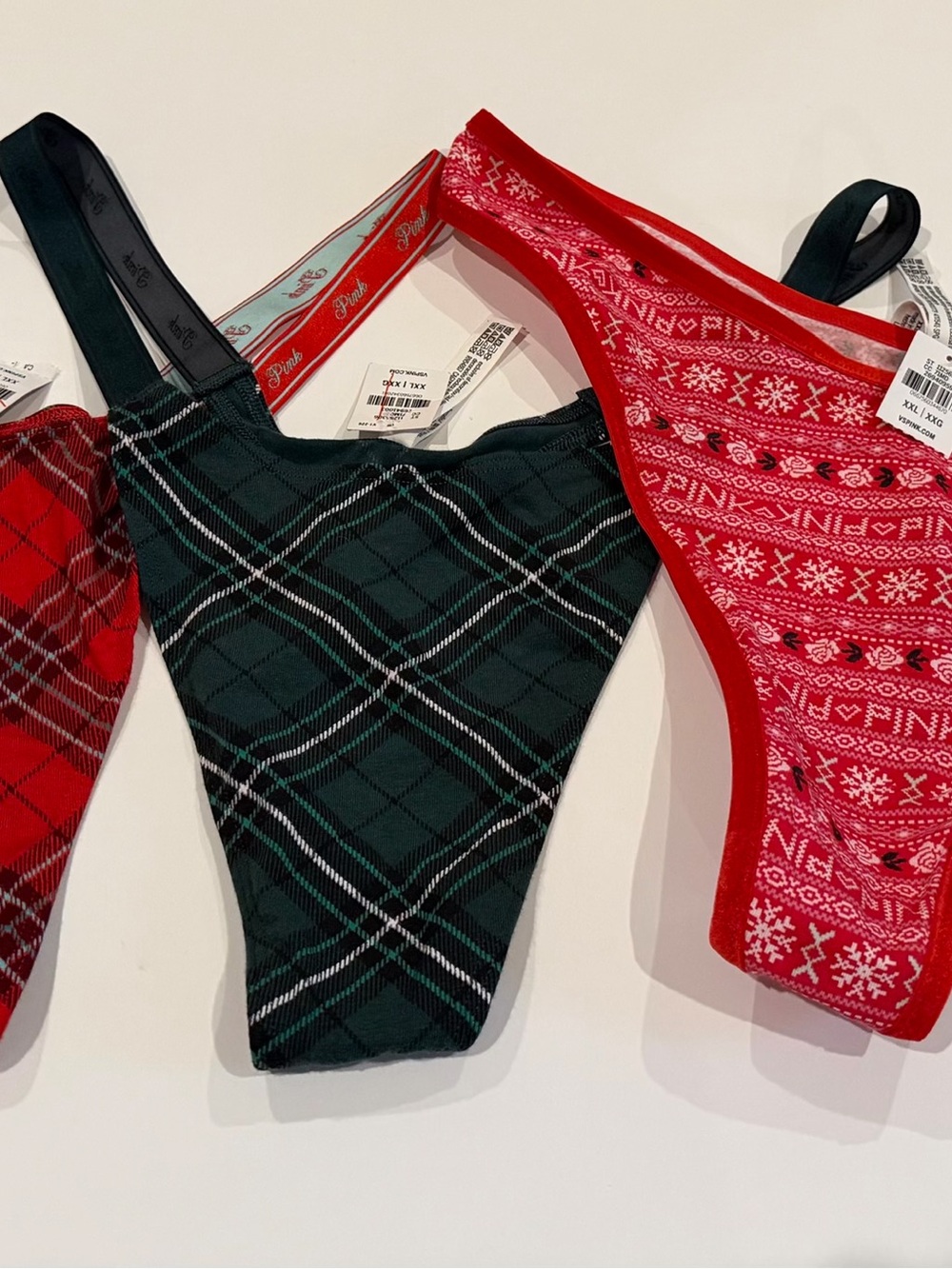 PINK Victoria's Secret Dark Green Plaid 3 pack